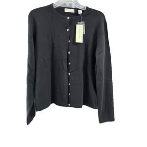WOMEN'S LORD & TAYLOR 100% TWO PLY CASHMERE BLACK CARDIGAN SWEATER SIZE L NEW